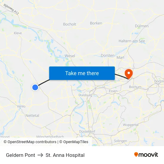 Geldern Pont to St. Anna Hospital map