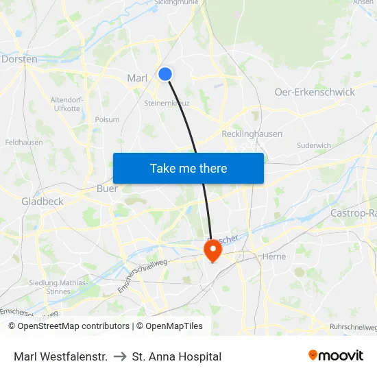 Marl Westfalenstr. to St. Anna Hospital map