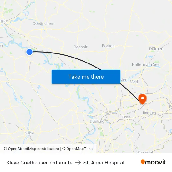 Kleve Griethausen Ortsmitte to St. Anna Hospital map