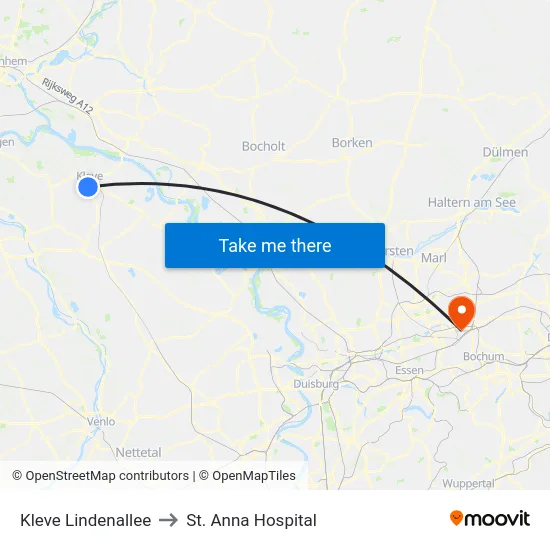 Kleve Lindenallee to St. Anna Hospital map