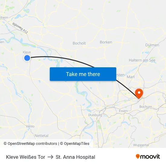 Kleve Weißes Tor to St. Anna Hospital map