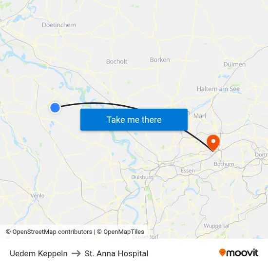 Uedem Keppeln to St. Anna Hospital map