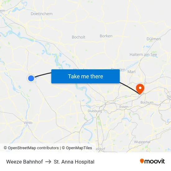 Weeze Bahnhof to St. Anna Hospital map