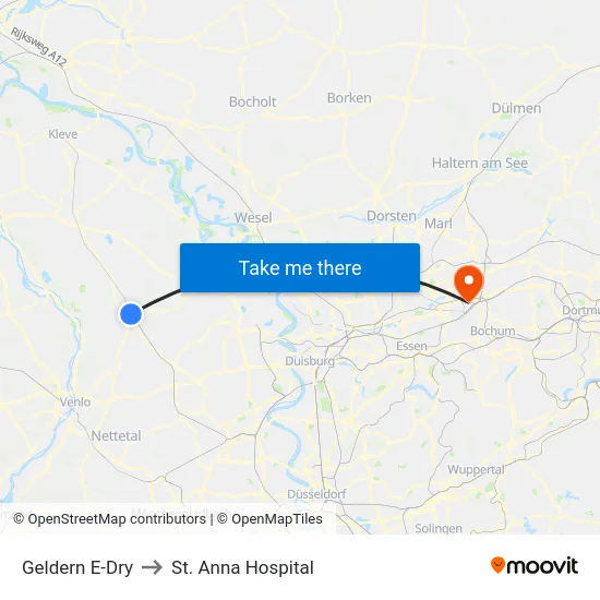 Geldern E-Dry to St. Anna Hospital map