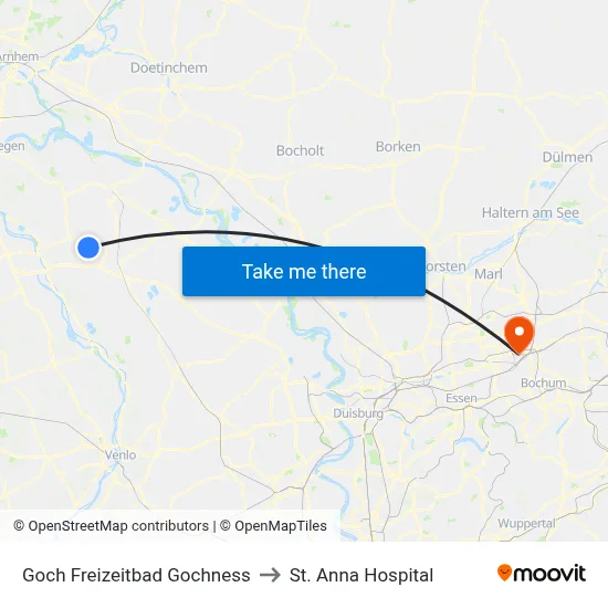 Goch Freizeitbad Gochness to St. Anna Hospital map
