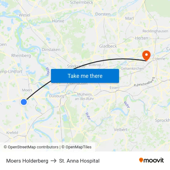 Moers Holderberg to St. Anna Hospital map