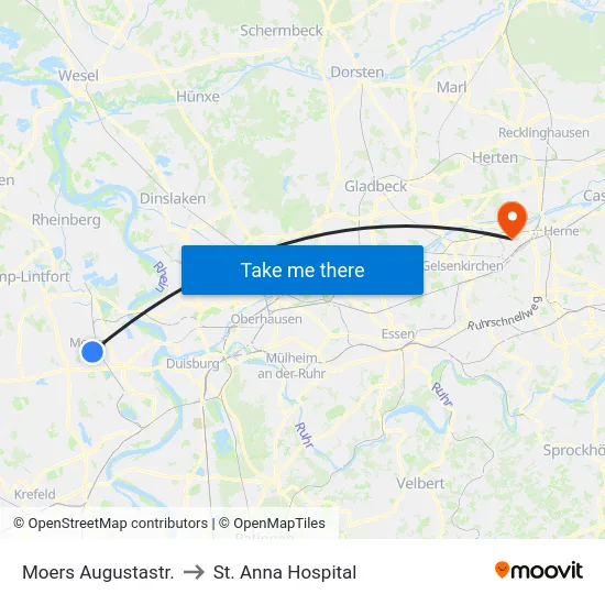 Moers Augustastr. to St. Anna Hospital map