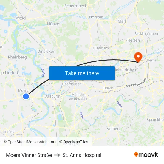 Moers Vinner Straße to St. Anna Hospital map