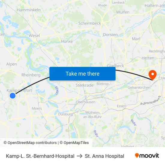 Kamp-L. St.-Bernhard-Hospital to St. Anna Hospital map