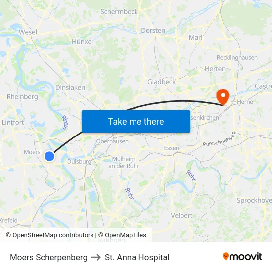 Moers Scherpenberg to St. Anna Hospital map