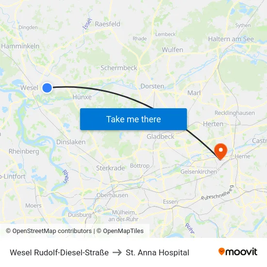 Wesel Rudolf-Diesel-Straße to St. Anna Hospital map
