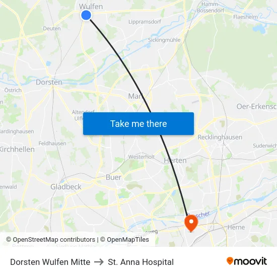 Dorsten Wulfen Mitte to St. Anna Hospital map