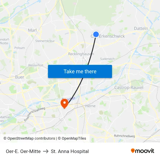 Oer-E. Oer-Mitte to St. Anna Hospital map