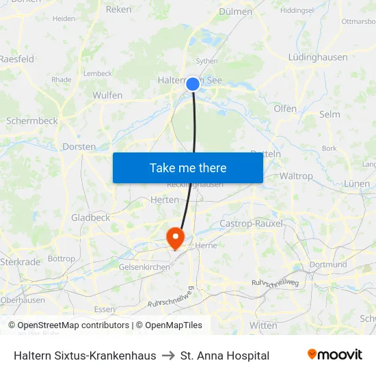 Haltern Sixtus-Krankenhaus to St. Anna Hospital map