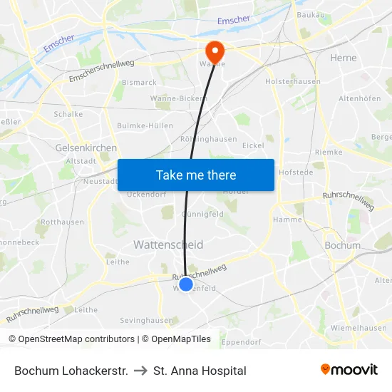 Bochum Lohackerstr. to St. Anna Hospital map