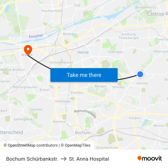 Bochum Schürbankstr. to St. Anna Hospital map