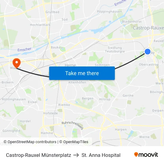 Castrop-Rauxel Münsterplatz to St. Anna Hospital map