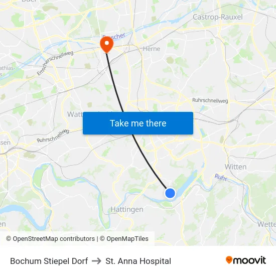 Bochum Stiepel Dorf to St. Anna Hospital map