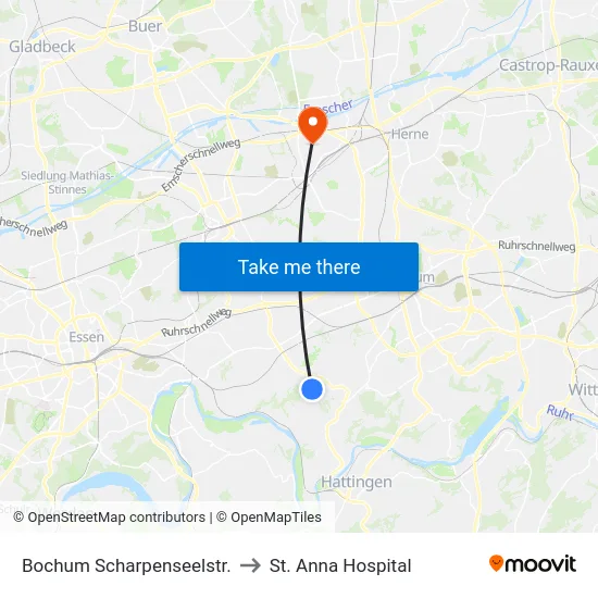 Bochum Scharpenseelstr. to St. Anna Hospital map
