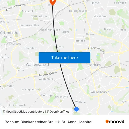 Bochum Blankensteiner Str. to St. Anna Hospital map