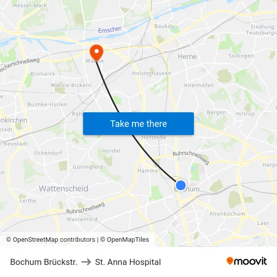 Bochum Brückstr. to St. Anna Hospital map