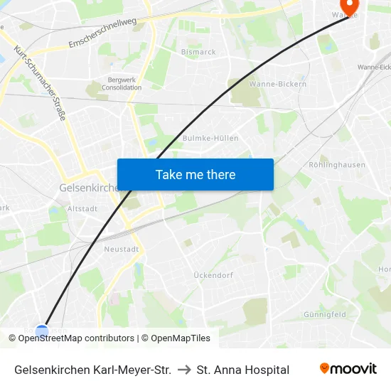 Gelsenkirchen Karl-Meyer-Str. to St. Anna Hospital map