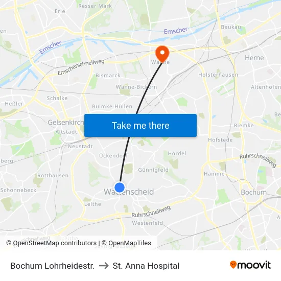 Bochum Lohrheidestr. to St. Anna Hospital map