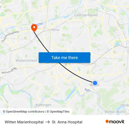 Witten Marienhospital to St. Anna Hospital map