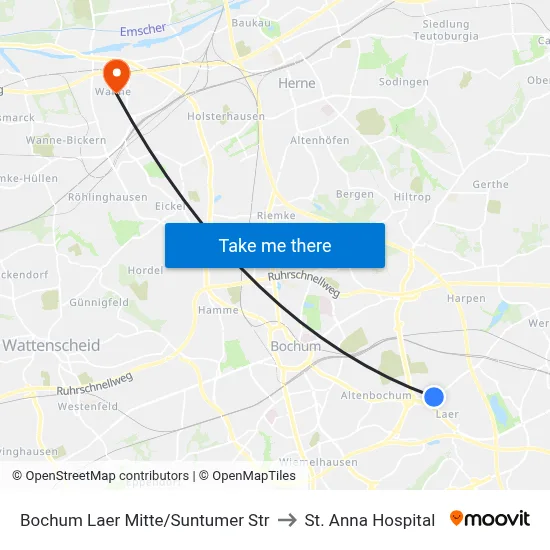 Bochum Laer Mitte/Suntumer Str to St. Anna Hospital map