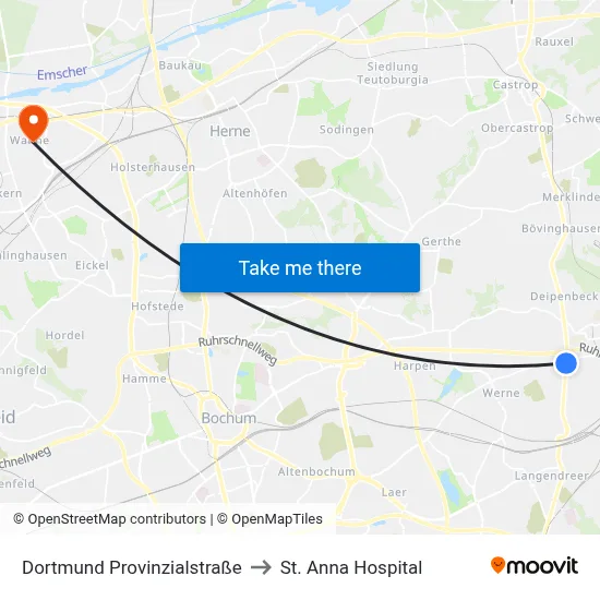 Dortmund Provinzialstraße to St. Anna Hospital map