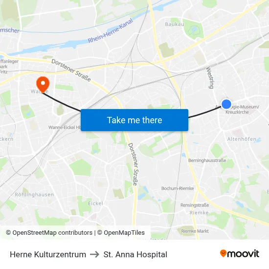 Herne Kulturzentrum to St. Anna Hospital map