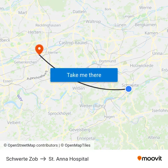 Schwerte Zob to St. Anna Hospital map