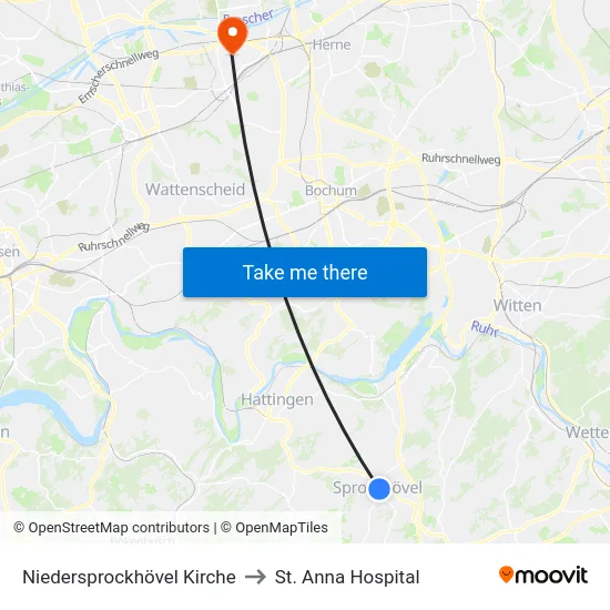 Niedersprockhövel Kirche to St. Anna Hospital map