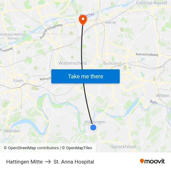 Hattingen Mitte to St. Anna Hospital map