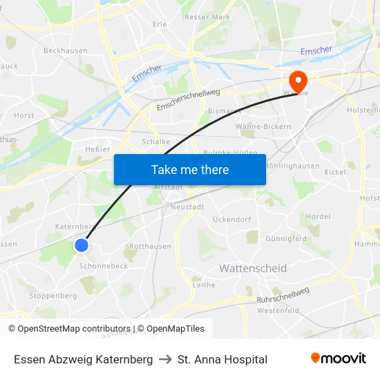 Essen Abzweig Katernberg to St. Anna Hospital map