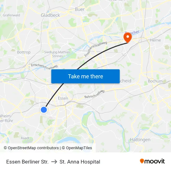 Essen Berliner Str. to St. Anna Hospital map