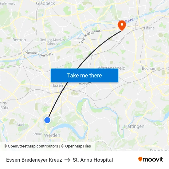 Essen Bredeneyer Kreuz to St. Anna Hospital map