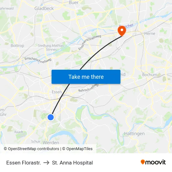 Essen Florastr. to St. Anna Hospital map