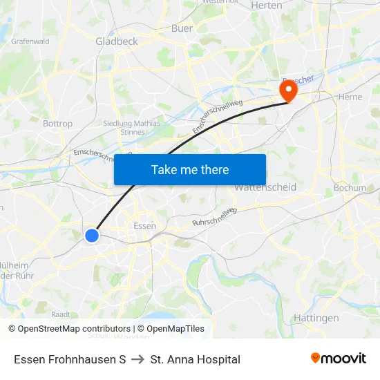 Essen Frohnhausen S to St. Anna Hospital map