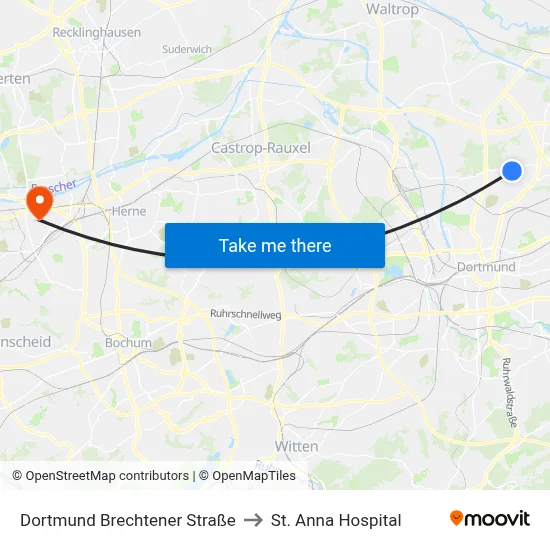 Dortmund Brechtener Straße to St. Anna Hospital map