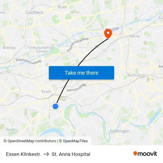 Essen Klinkestr. to St. Anna Hospital map