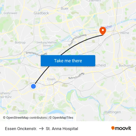 Essen Onckenstr. to St. Anna Hospital map