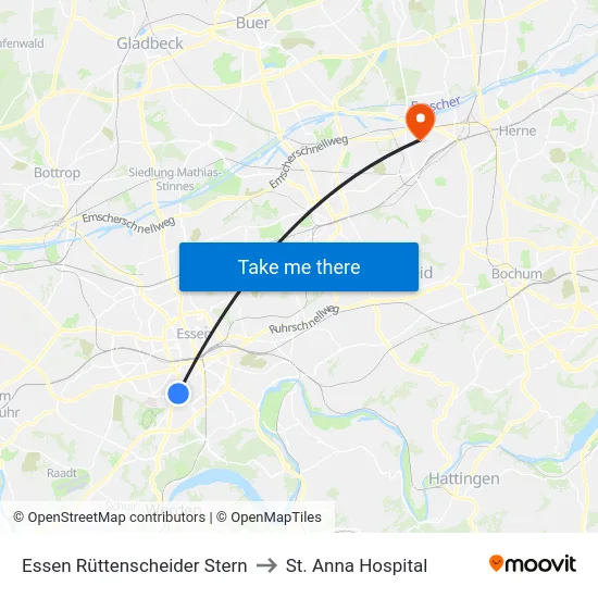 Essen Rüttenscheider Stern to St. Anna Hospital map