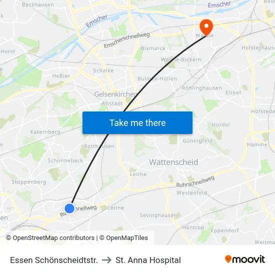 Essen Schönscheidtstr. to St. Anna Hospital map