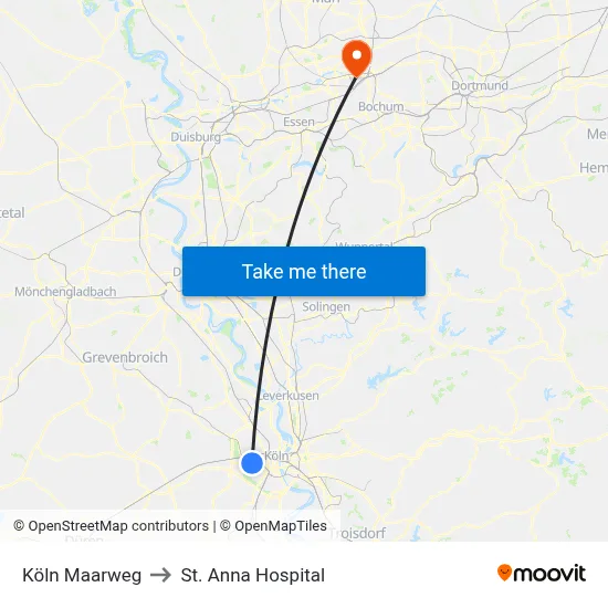 Köln Maarweg to St. Anna Hospital map