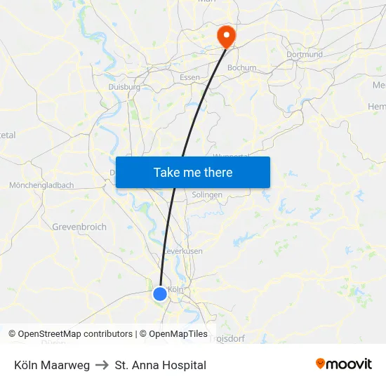 Köln Maarweg to St. Anna Hospital map