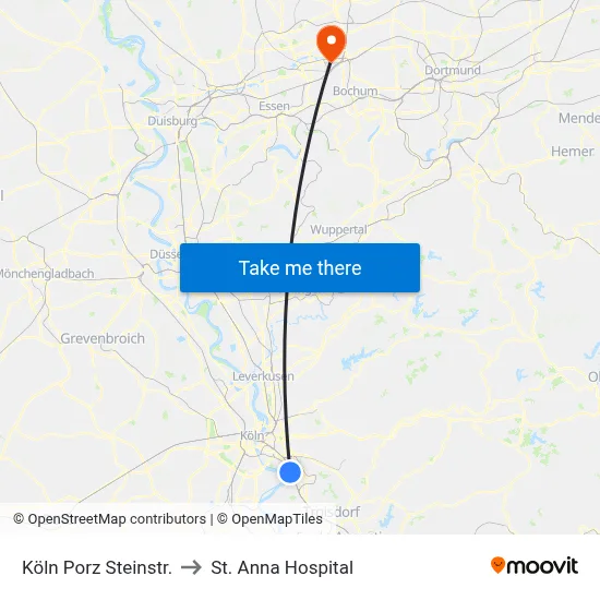 Köln Porz Steinstr. to St. Anna Hospital map
