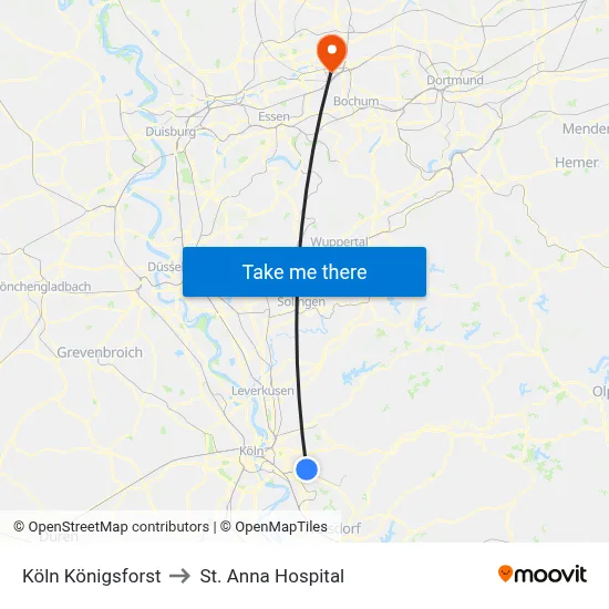 Köln Königsforst to St. Anna Hospital map