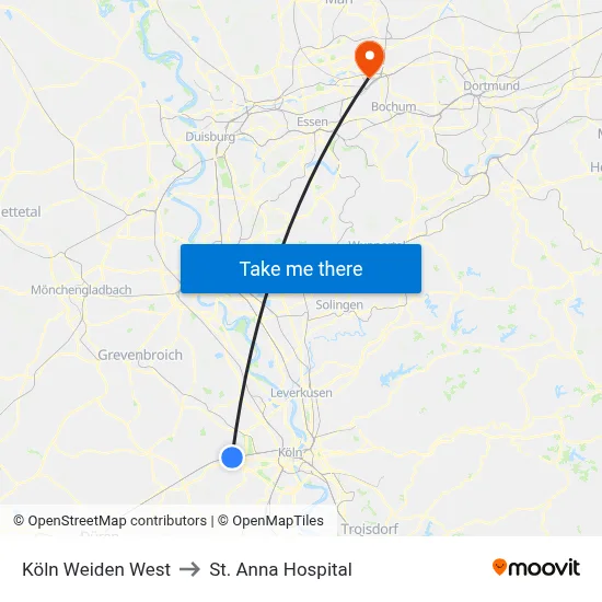 Köln Weiden West to St. Anna Hospital map