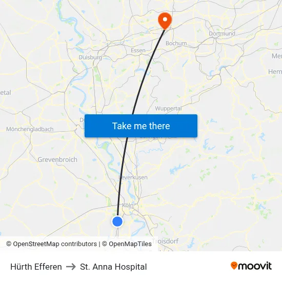 Hürth Efferen to St. Anna Hospital map
